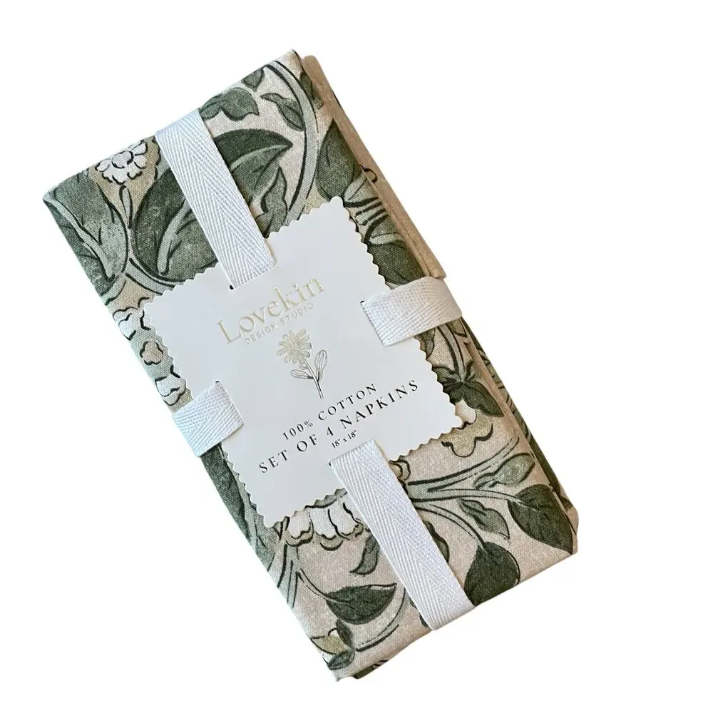 LOVEKIN Tavi Bloom Napkins 18x18 Green Spring Floral 100% Cotton NEW